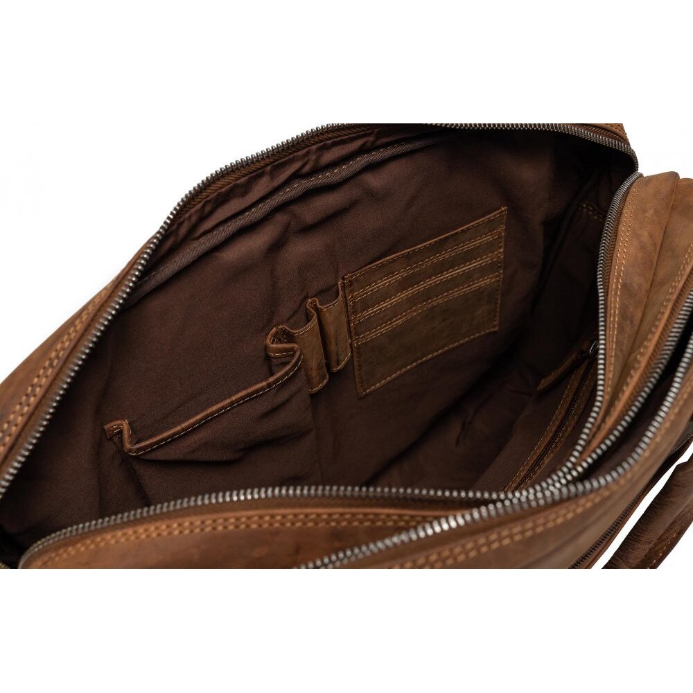 Geanta laptop barbati Valmio Sahara, piele naturala, maro deschis, 40x30x12cm
