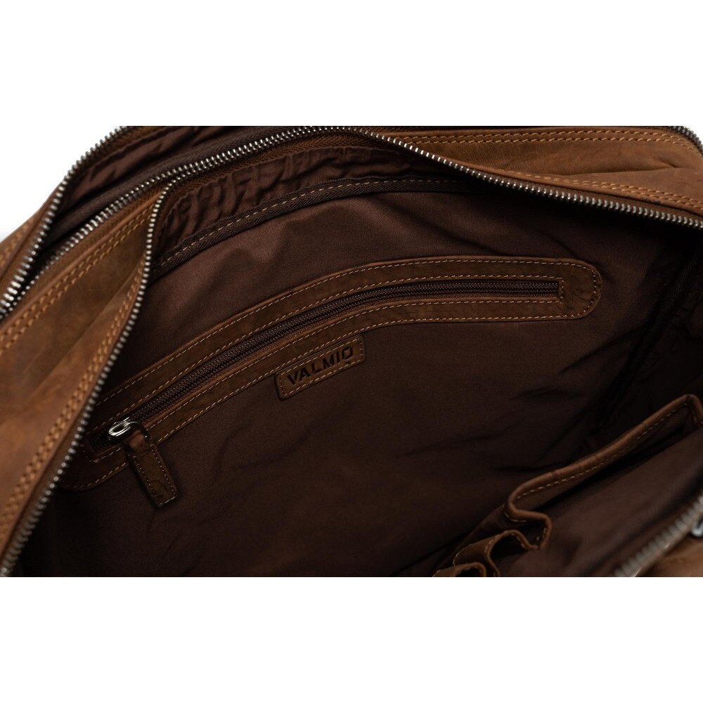 Geanta laptop barbati Valmio Sahara, piele naturala, maro deschis, 40x30x12cm