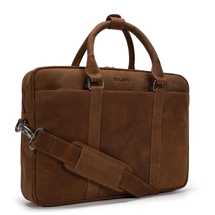 Valmio Avanti laptoptáska, valódi bőr, sötétbarna/fekete, 40x29x8cm