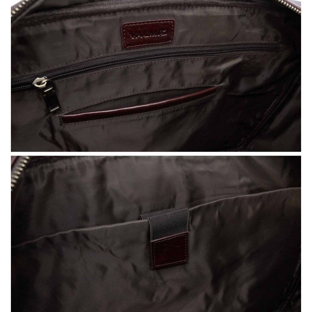 Geantă laptop Valmio din piele naturală, maro închis, dimensiuni 41x31x10cm, compartiment pentru laptop 16 inch