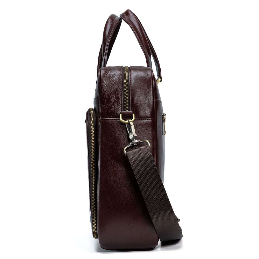 Geantă laptop Valmio din piele naturală, maro închis, dimensiuni 41x31x10cm, compartiment pentru laptop 16 inch