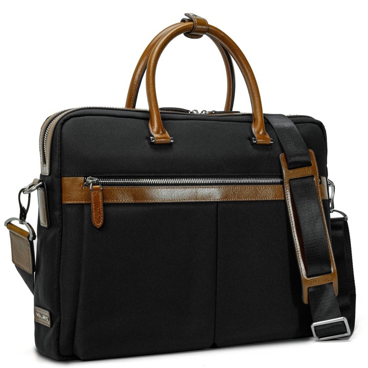 Valmio Laptop táska, aktatáska, valódi bőr, vízálló, 42x30x8cm, fekete