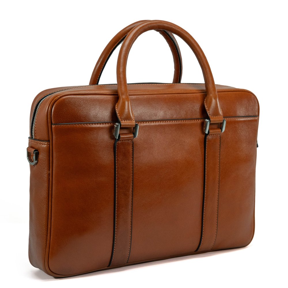 Geantă laptop VALMIO Classic, piele naturală, 2 compartimente, maro, 39x28, 5x9cm