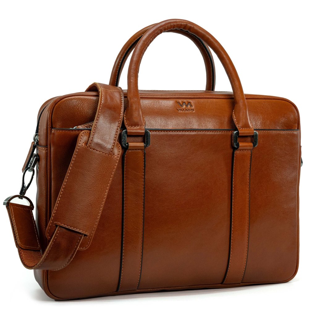 Geantă laptop VALMIO Classic, piele naturală, 2 compartimente, maro, 39x28, 5x9cm