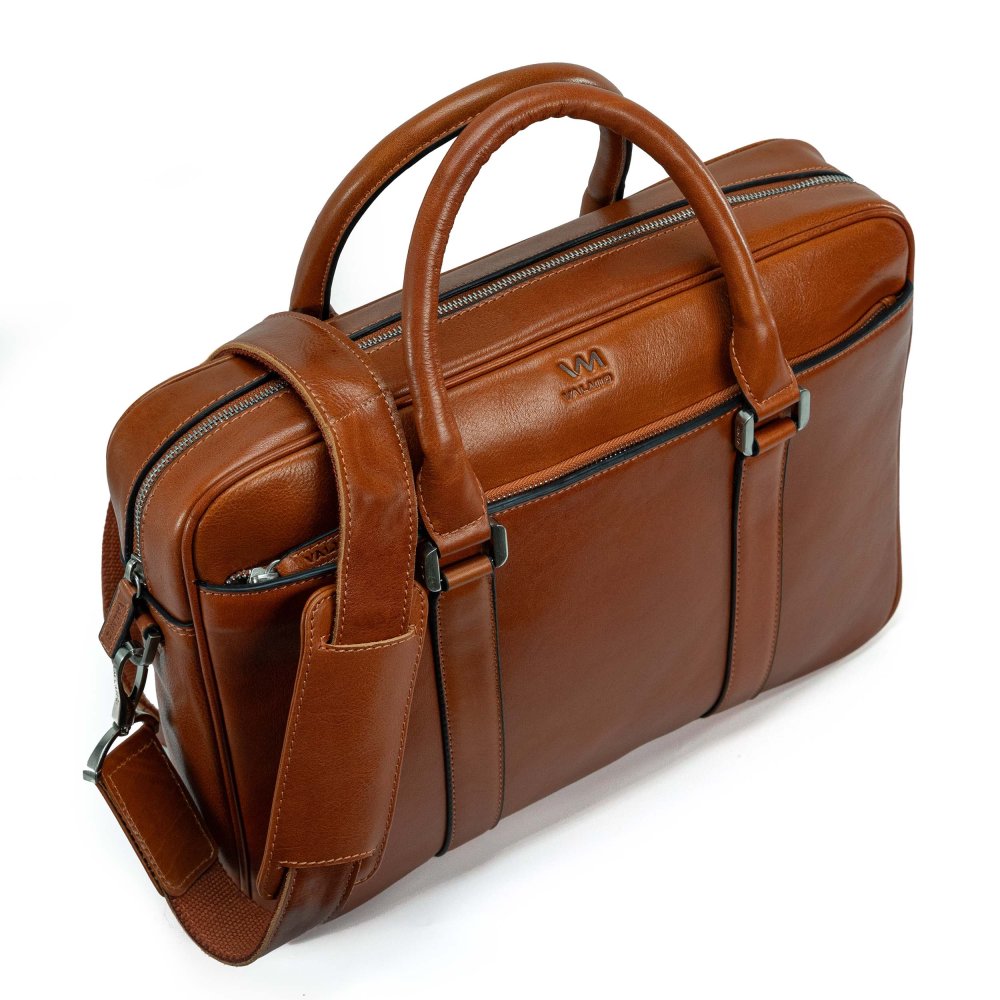 Geantă laptop VALMIO Classic, piele naturală, 2 compartimente, maro, 39x28, 5x9cm