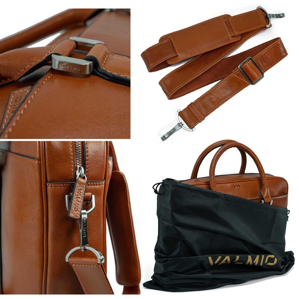 Geantă laptop VALMIO Classic, piele naturală, 2 compartimente, maro, 39x28, 5x9cm