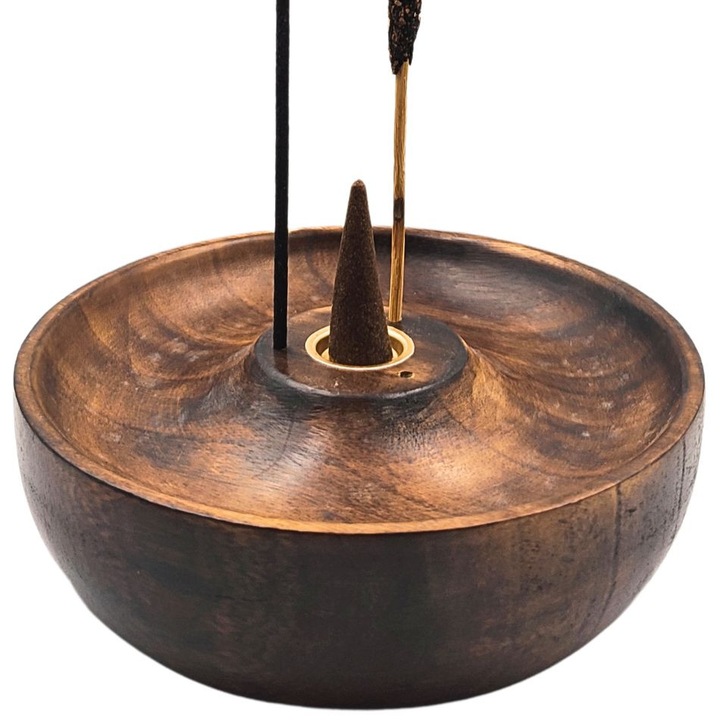 Disc rotund din lemn de mango pentru tamaie, Ancient Wisdom, 13x4cm, design simplu, finisaj natural