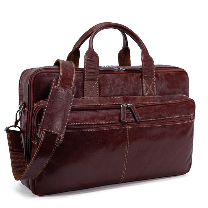 Valmio Vigo laptop táska, valódi bőr, sötétbordó, 45x30x14cm