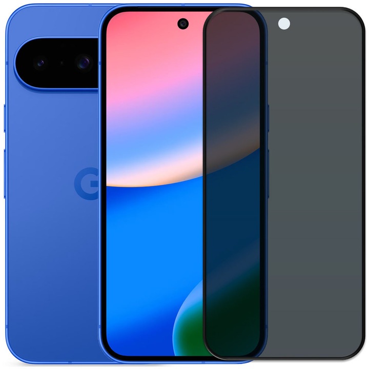Folie din sticla securizata pentru Google Pixel 10, HAMSTERBOX Privacy Shield, Protectie completa ecran, Full face, Aplicare rapida, Case Friendly, Negru