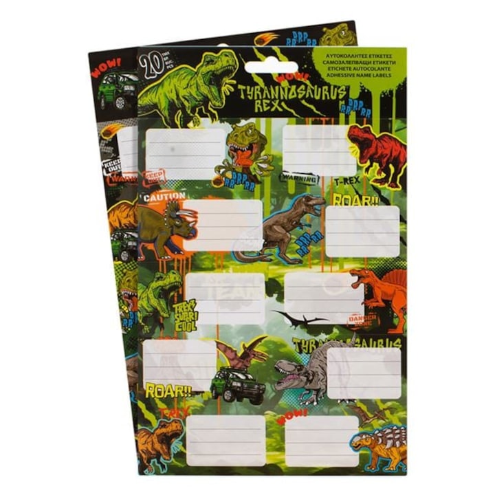 Комплект самозалепващи етикети Динозаври 20 бр, Antbro, 8,4x4,5 см, унисекс