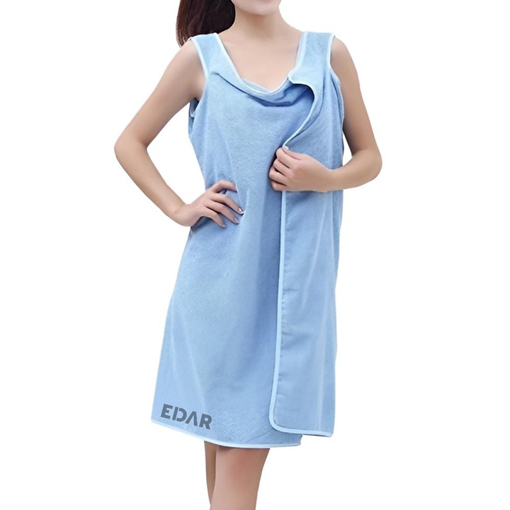 Хавлия EDAR Тип Рокля За Жени, С Презрамки, Универсален Размер, Син – Комфорт и Елегантност След Баня