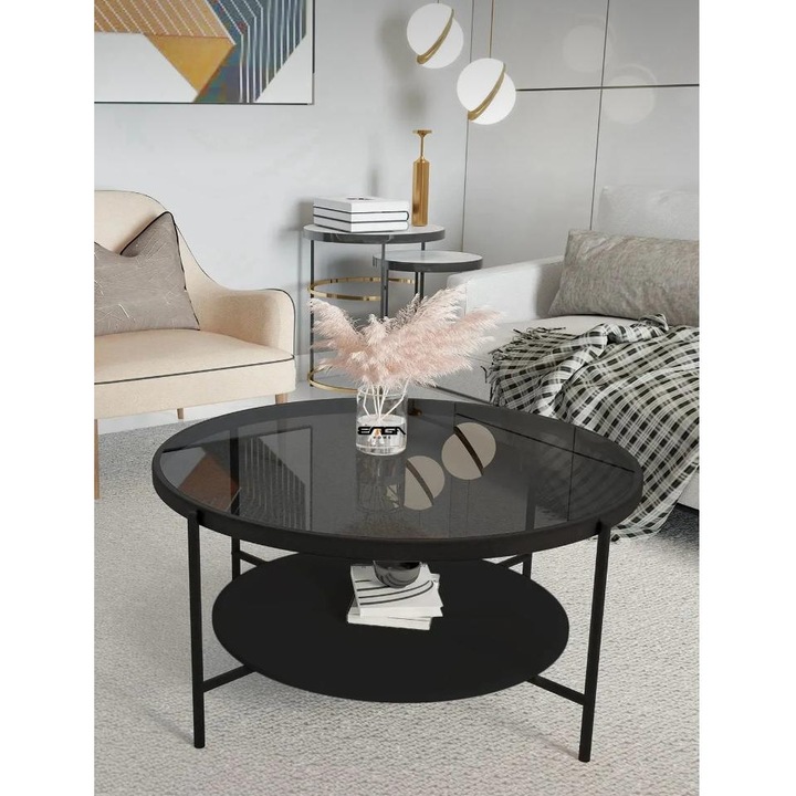 Masa de cafea Desire Oslo, MDF/sticlă securizată, negru, 45 x 75 cm