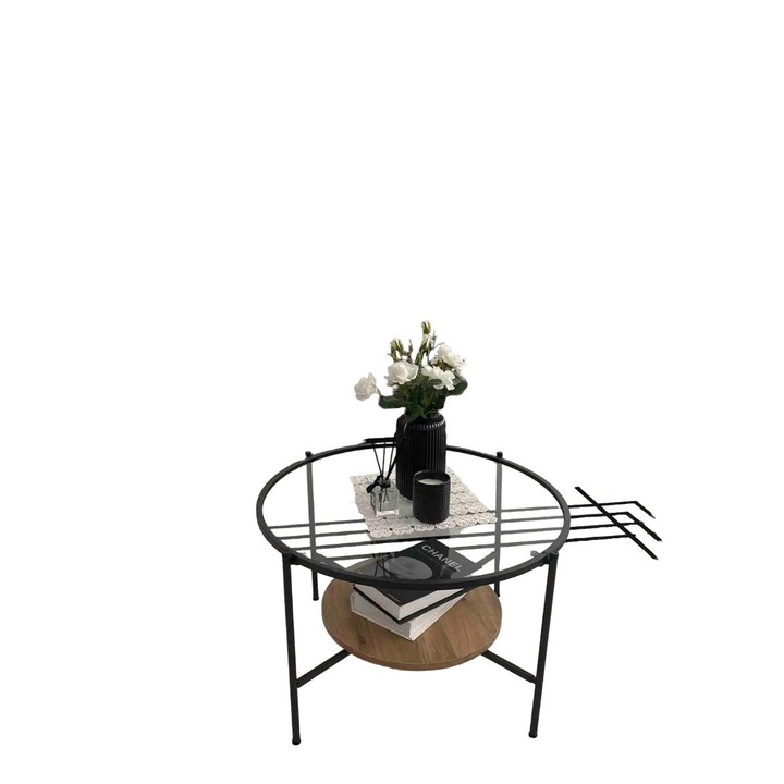 Masa de Cafea Rotundă Desire Oslo, MDF/Sticlă Securizată, 75x45cm