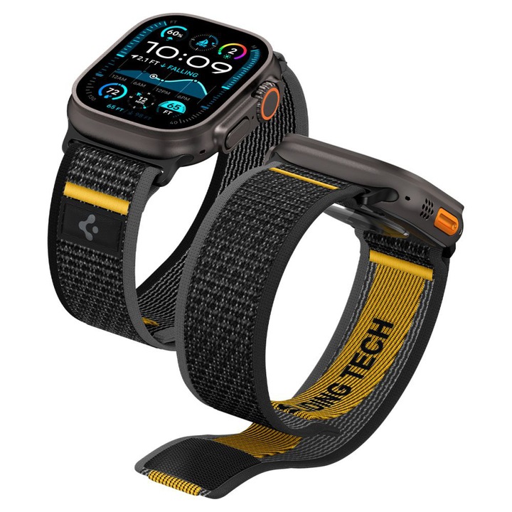 Szíj kompatibilis Apple Watch 6/7/8/9/10/SE/SE 2/Ultra/Ultra 2 44/45/46/49mm, D93, Nylon, Active Deep Dark