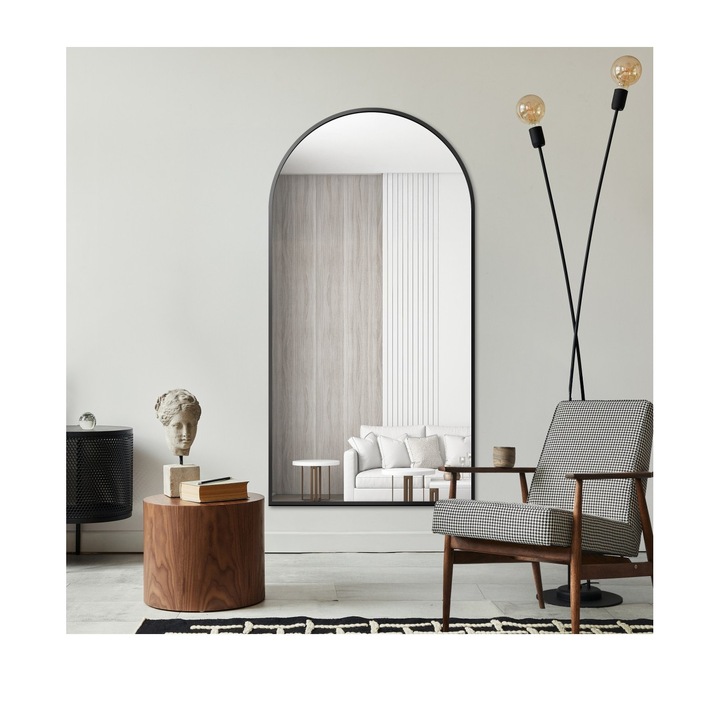 Oglinda semiovala cu rama neagra din MDF SLIM - DOMI, Alfaram, 100x200cm