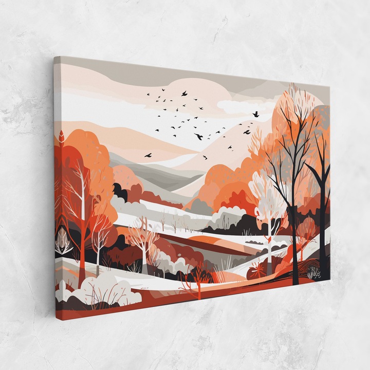 Картина на платно, ARTHUB, 80x120 cm, Спалня и Дневна, Пейзажи, Есен, Grey Orange Autumn