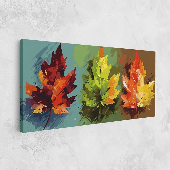 Картина на платно, ARTHUB, 40x80 cm, Спалня и Дневна, Пейзажи, Есен, Three Leaves