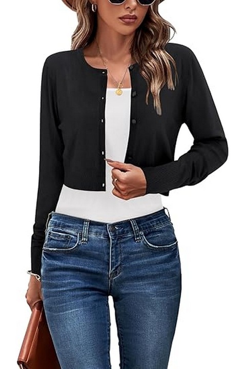 Къса жилетка с кръгло деколте, отворена отпред, плетена, черна, размер XL, Newshows