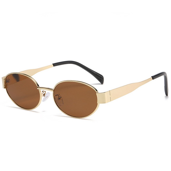 Слънчеви очила, UV400 защита, кафяви лещи, златна метална рамка, регулируеми подложки за нос