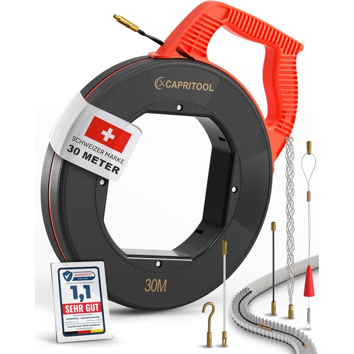 Kábelbehúzó készülék, Vezető, 30 méter, 4 db mellékelt fejjel - CN