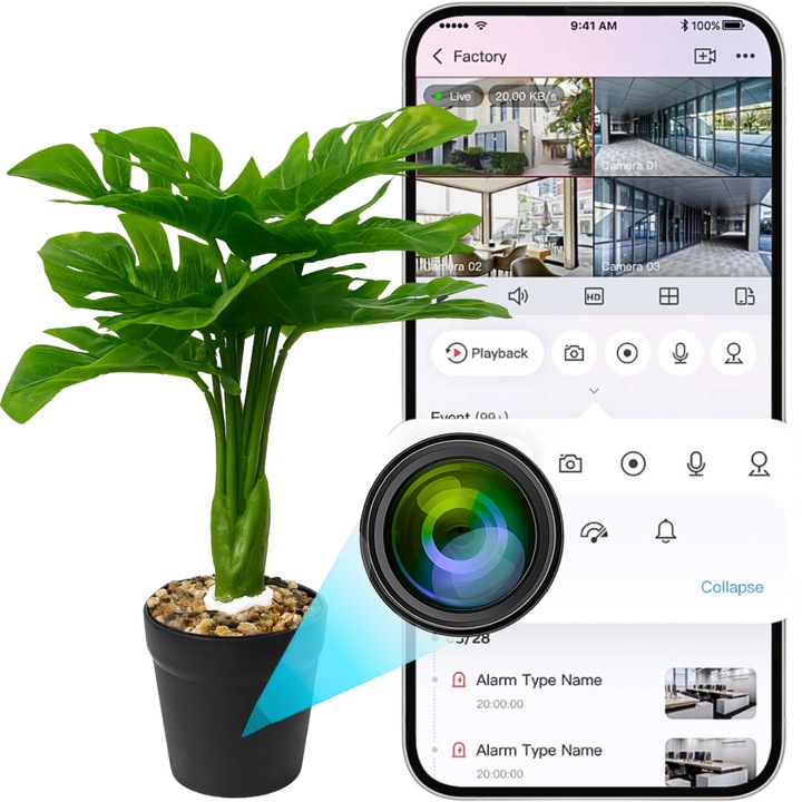 Мини камера за наблюдение в изкуствено растение, 4K, Wi-Fi, 3000 mAh, 300x60x80см