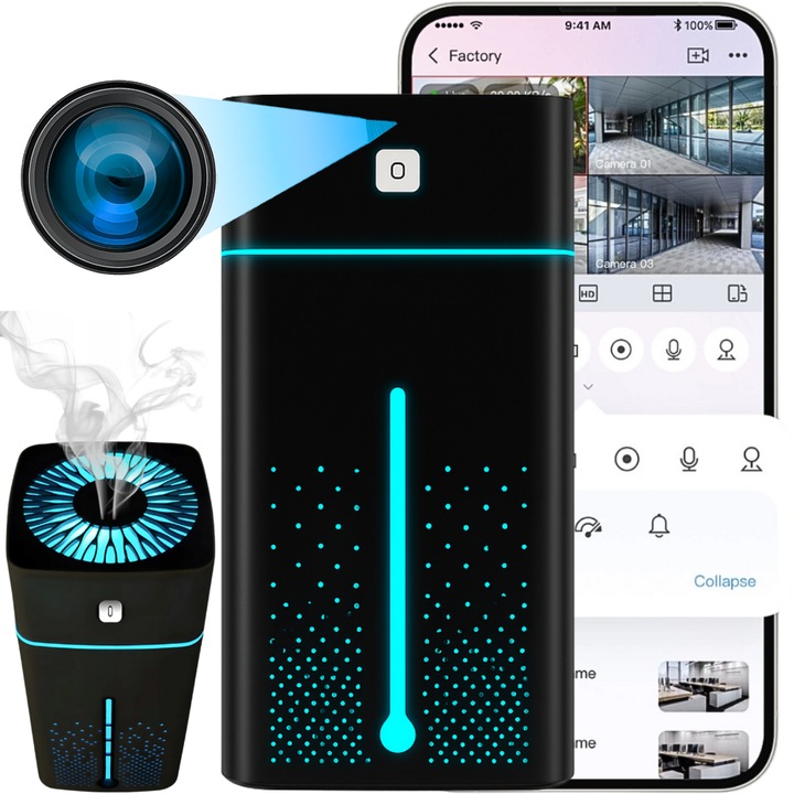 Мини камера в овлажнител BK520 WiFi, 4K, детекция на движение, 1000 мл, бял