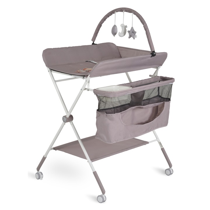 Masa de infasat multifunctionala Moni Kaskada, pliabila, reglabila pe inaltime, cu bara de jucarii, Gri