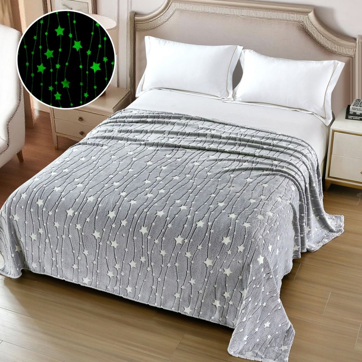 Patura CHIRASO Cocolino Fosforescenta Glow in Dark 200x230cm, Lumineaza delicat in intuneric, gri deschis