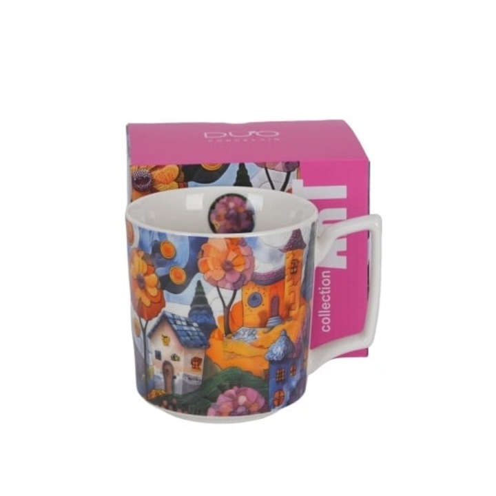 Cana din portelan, 450 ml, Imprimeu Countryside, Multicolor
