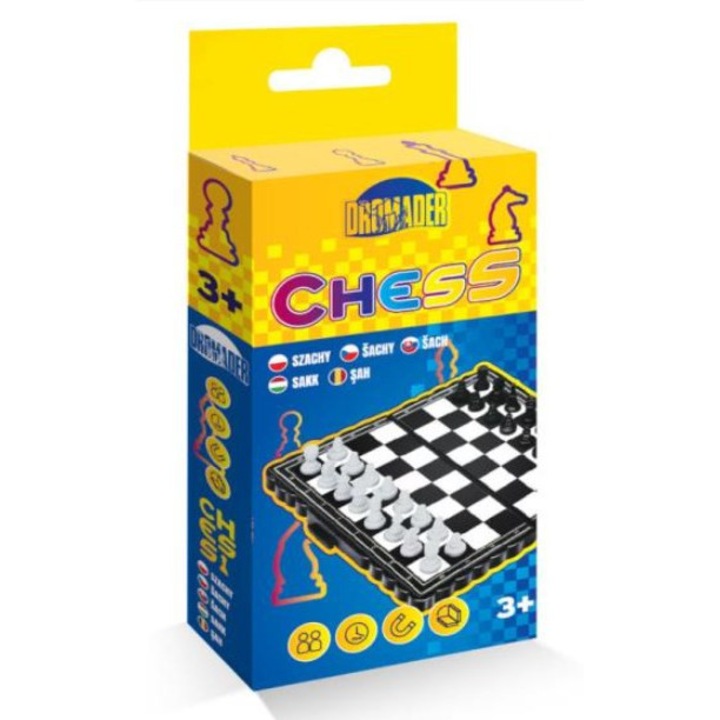 Магнитен шах комплект Дромадер, черно-бял, сгъваема дъска