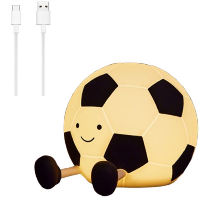 Lumina de noapte Fotbal pentru copii ABCognify — lampa portabila tip minge de fotbal cu control tactil si temporizator, silicon reglabil, reincarcabila, pentru noptiera/dormitor/decor masa [Clasa energetica G]