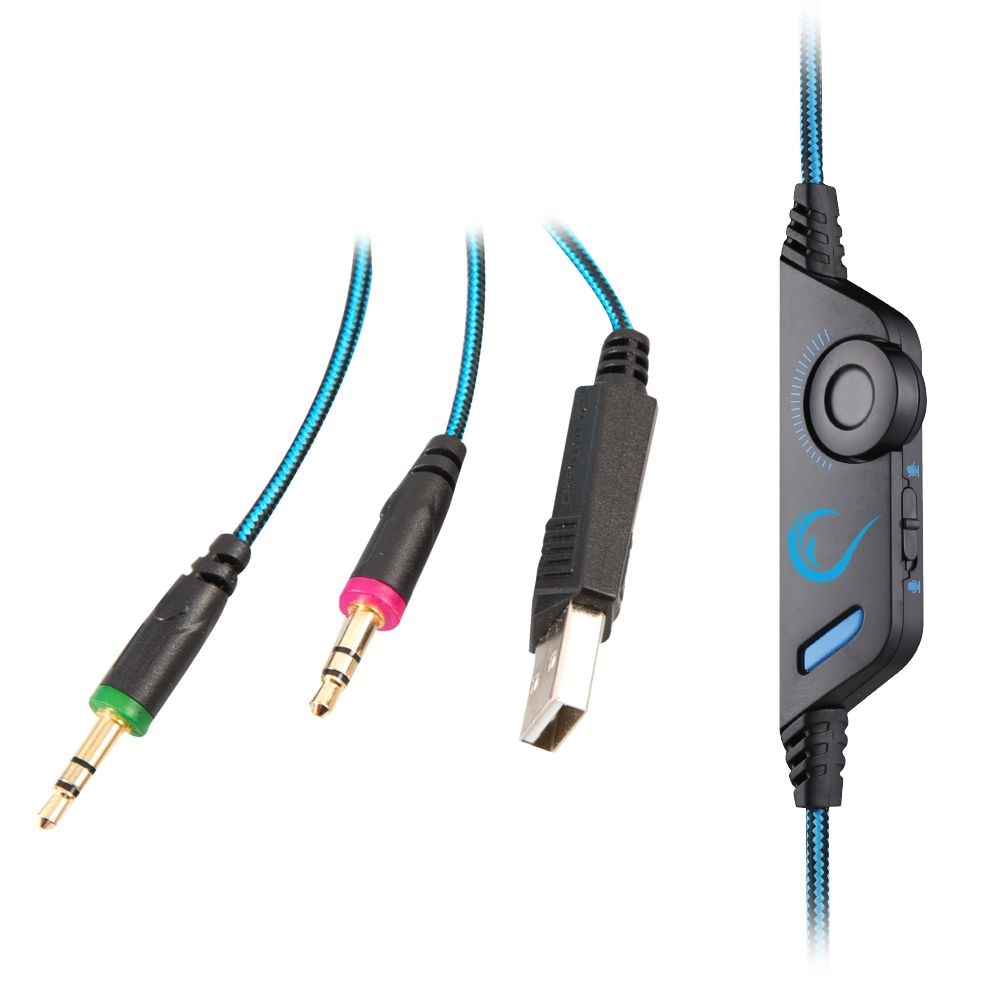 Casti cu fir gaming, Rampage Rivia G20, microfon, negru/albastru, 2.2m