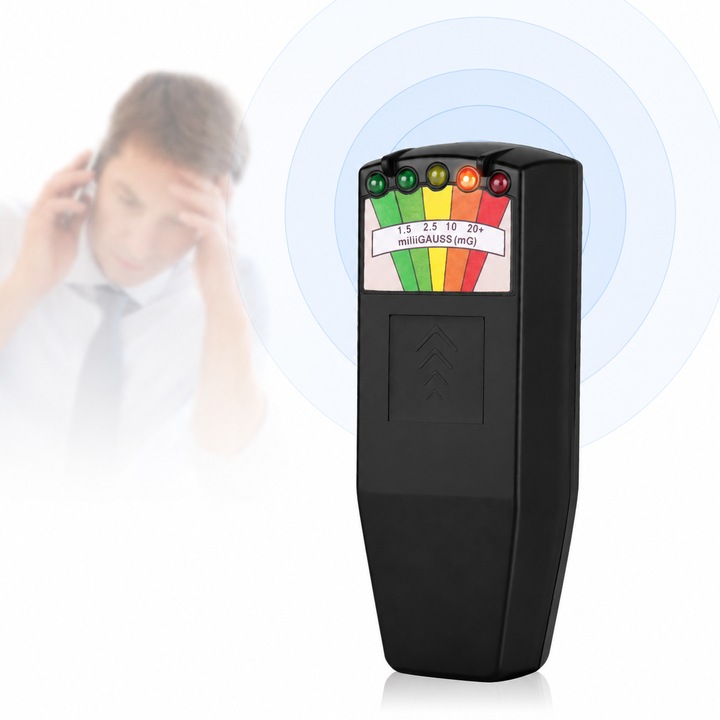 Detector EMF Ghost Hunting XPQKDC® pentru Investigatii Paranormale, Tester Camp Electromagnetic, Senzor LED cu 5 Trepte, Frecventa 50Hz-20,000Hz, Monitorizare Radiatii, Portabil, Negru