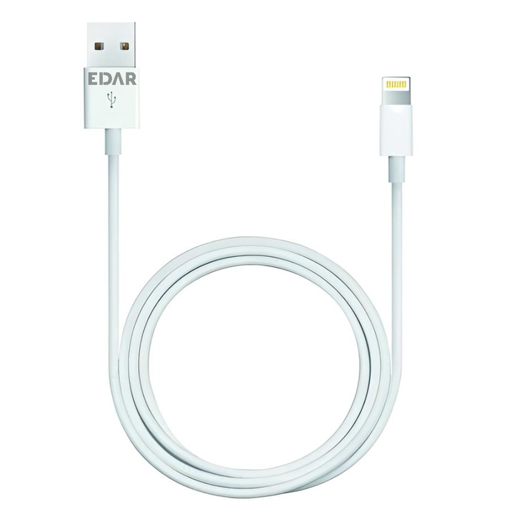 EDAR Adat- és Lightning töltőkábel telefonhoz/tablethez, 1000 mm, Puha kábel, Fehér