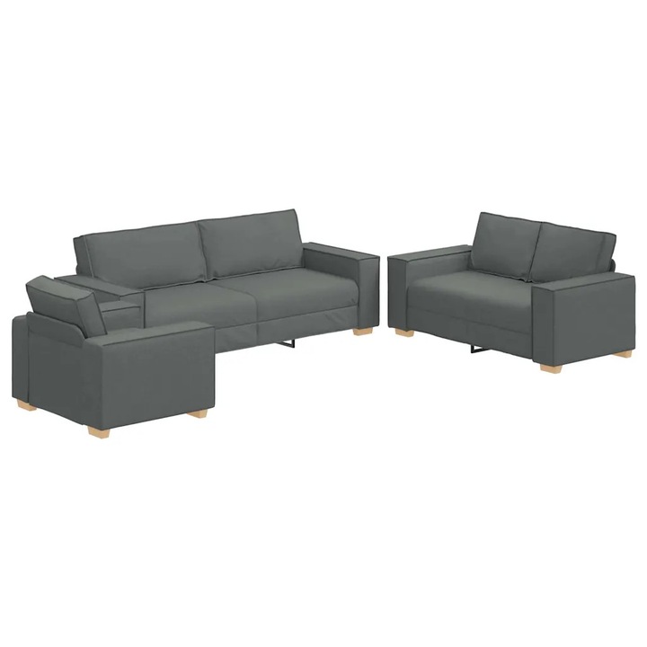 Set de canapea vidaXL, cu perna, 3 pcs, Gri, 220 x 78 x 84 cm, tesatura