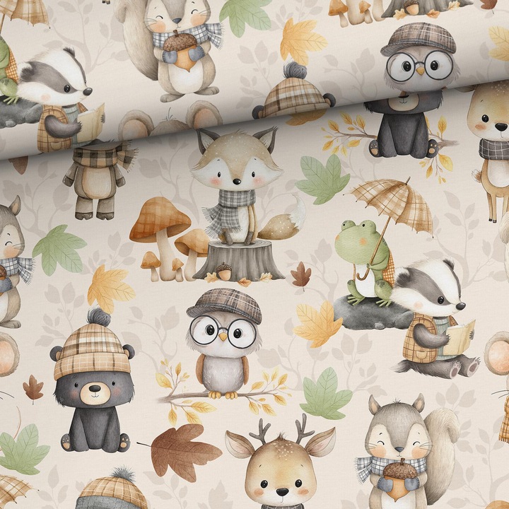 Material textil, Tricot french terry, Tricot trening imprimat Farse de toamna, bumbac 95%, elastan 5%