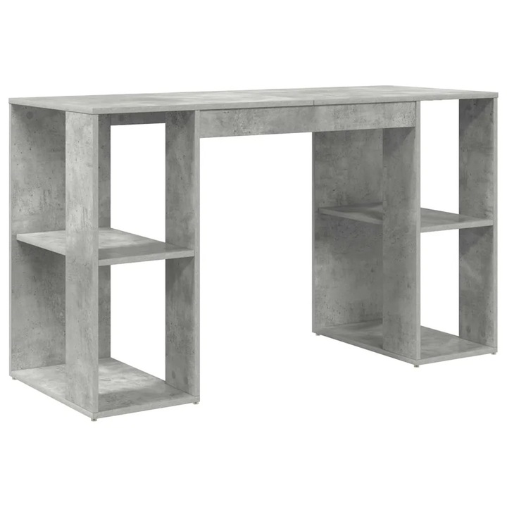 vidaXL Asztal polcokkal Beton Szürke 130 x 50.5 x 75 cm Faanyag 869501