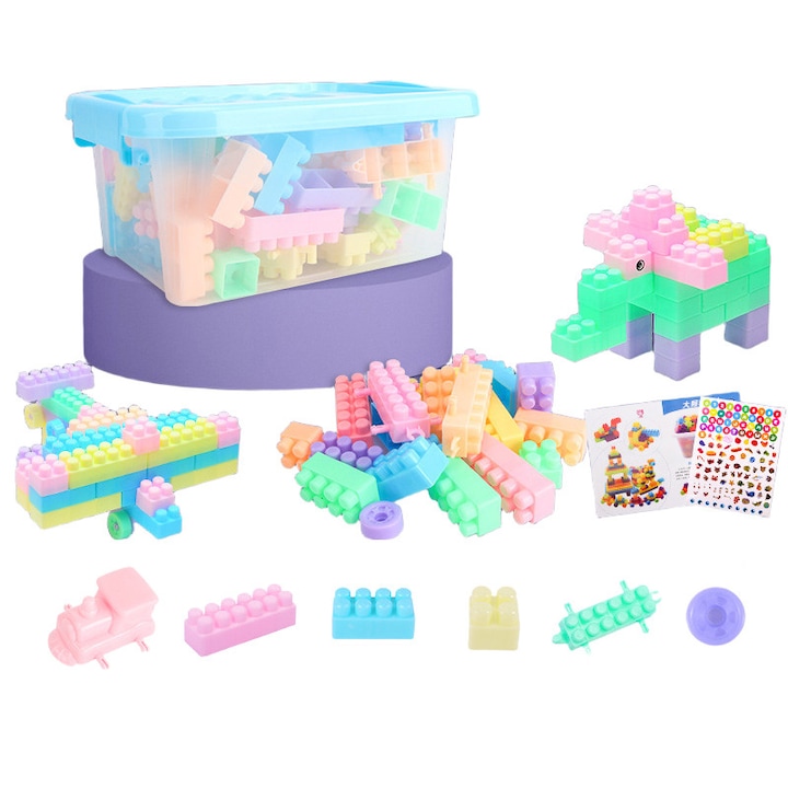 Set 256 piese blocuri de construit, multicolor, 25x18x13cm, pentru copii 3-9 ani