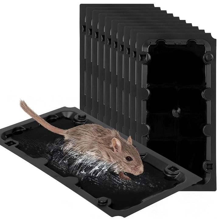 Set 12 capcana cu momeala pentru rozatoare, Axroad Mall, Capcane lipici, Pentru soareci si sobolani, Insecte, Adeziv Puternic, Sigur, Non-toxic, Exterior/Interior, Aroma de nuca prajita, Gata de utilizare, 11.5x8.5cm, Plastic, Negru