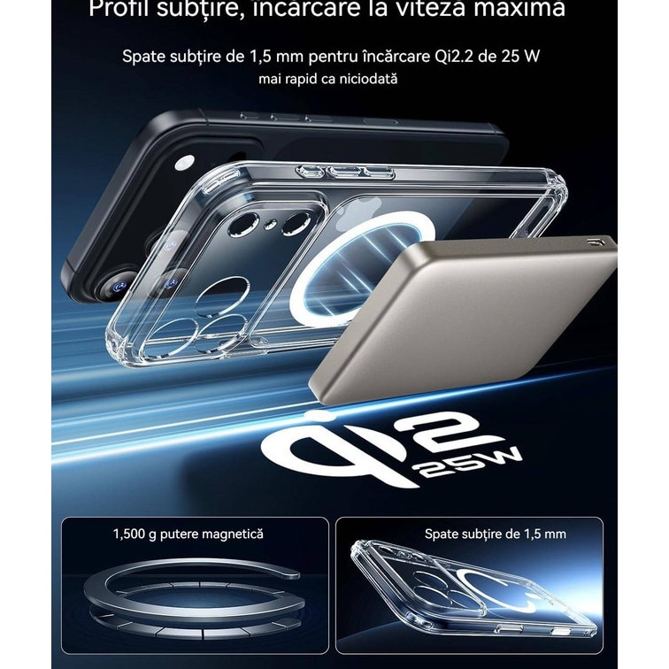 Husă de Protecție YSBER pentru iPhone 17 Pro Max, Transparent, Rezistent la șocuri, Magnetica