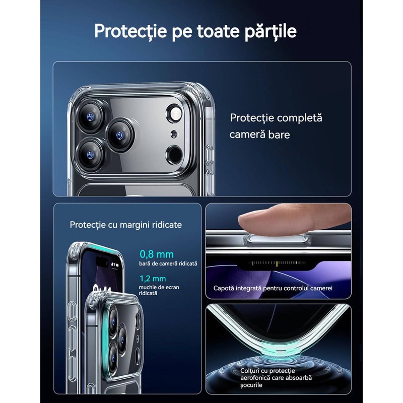 Husă de Protecție YSBER pentru iPhone 17 Pro Max, Transparent, Rezistent la șocuri, Magnetica
