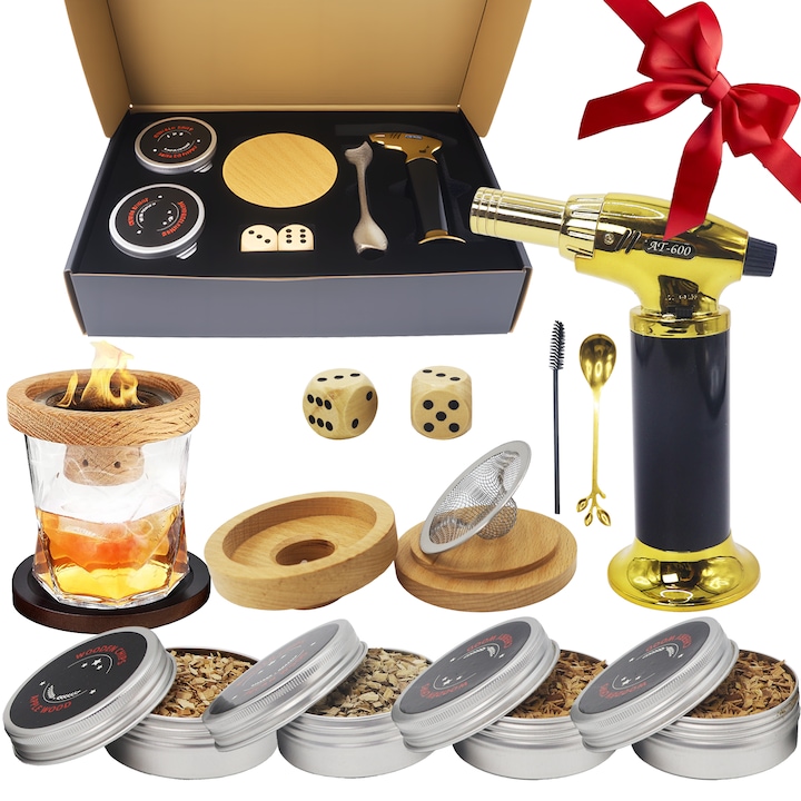 Комплект за опушване на коктейли от дърво с 4 вкуса дървени стърготини