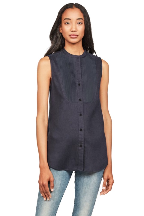 Cămașă de damă G-Star RAW Pleated Bib Shirt, Drapy Tex Dobby, Bleumarin, S