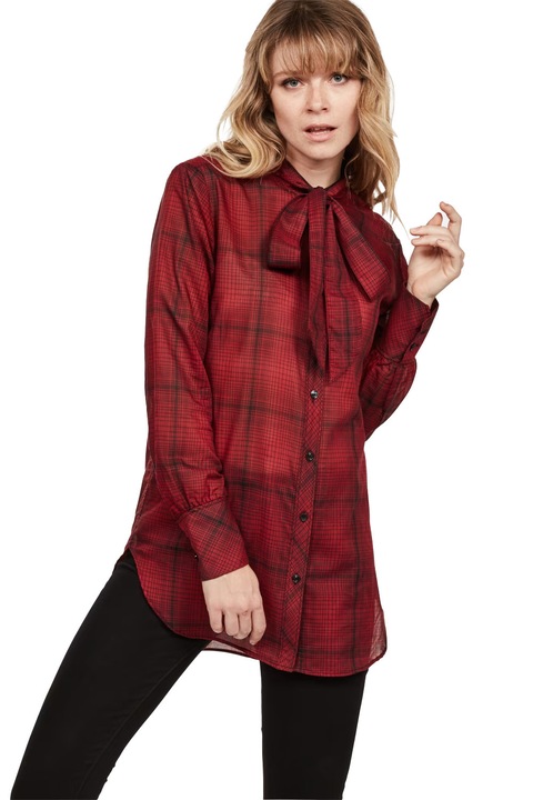 Cămașă de damă G-Star RAW Deline Boyfriend Bow Blouse *4519353/4019952 16113-44, Light Weight Dorothy Bevis Check, Bumbac, S, Roșu