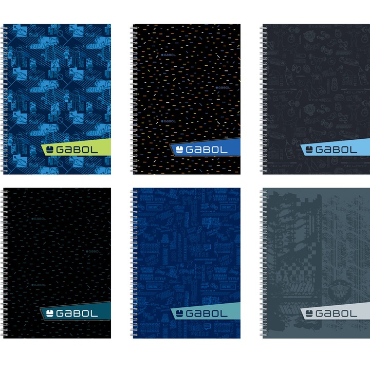 Caiet cu spirală Gabol A4, 140 de foi cu linii late, 4 teme