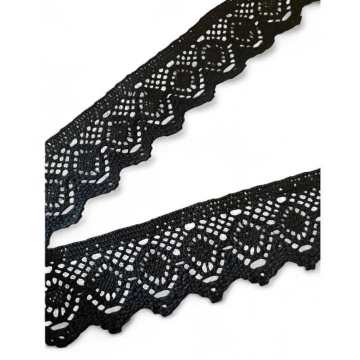 Dantela bumbac 4, 5 cm – model ochi (1461-20/3) Negru