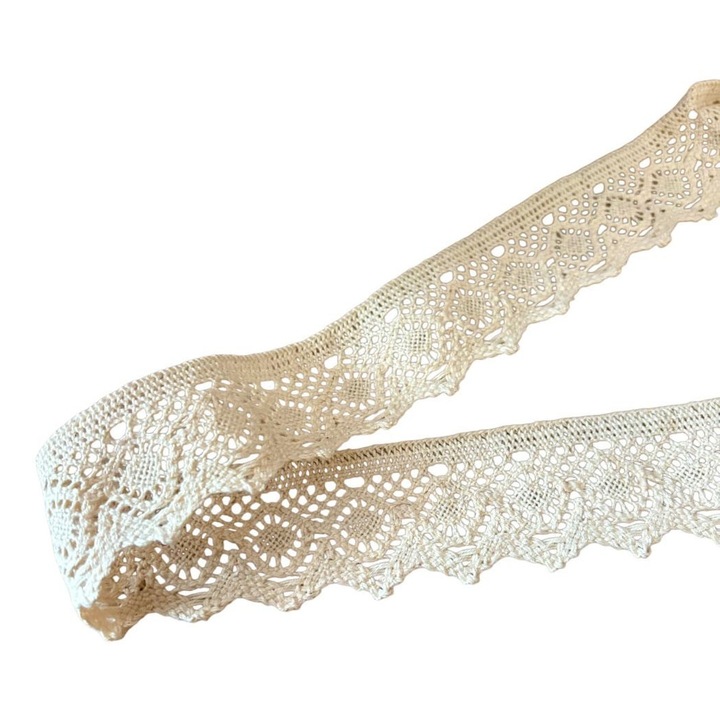Dantela bumbac 4, 5 cm – model ochi (1461-20/3) Natur