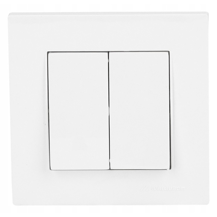 Dupla vékony kapcsoló Euro-Box, RITA, fehér, 2 billentyűs, 85x85x30mm