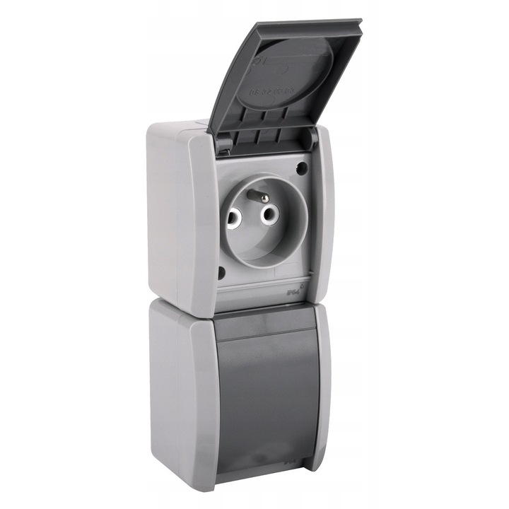 Prize duble verticale Euro-Box, grafit, IP54, 250V, 2 guri de conectare