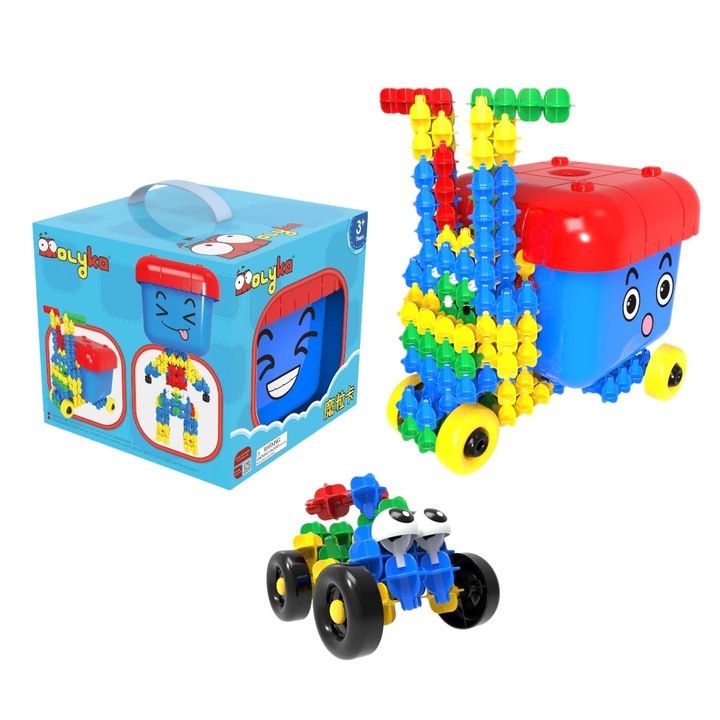 Set de constructie Molyka Blue Box, 158 elemente, culori variate, pentru copii de la 3 ani